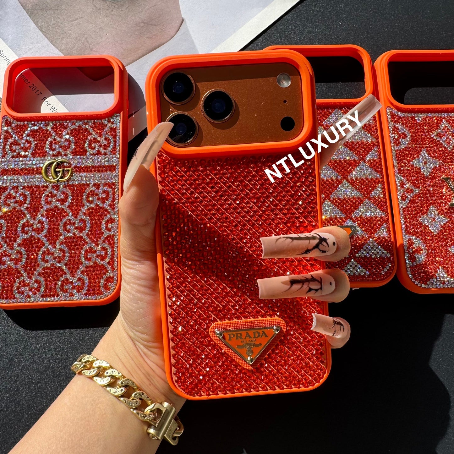 Orange Glitter Fashion Girl Phone Case