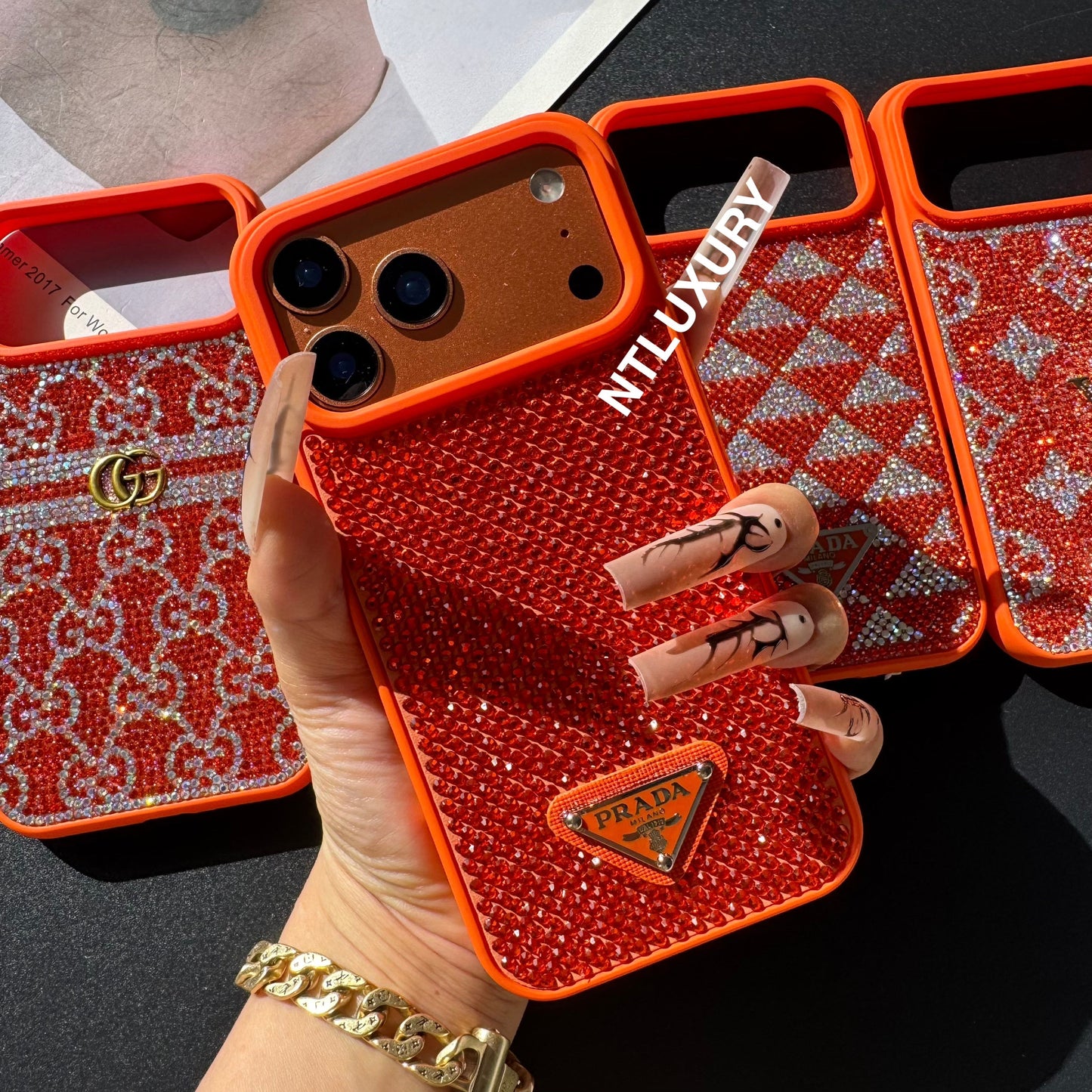 Orange Glitter Fashion Girl Phone Case