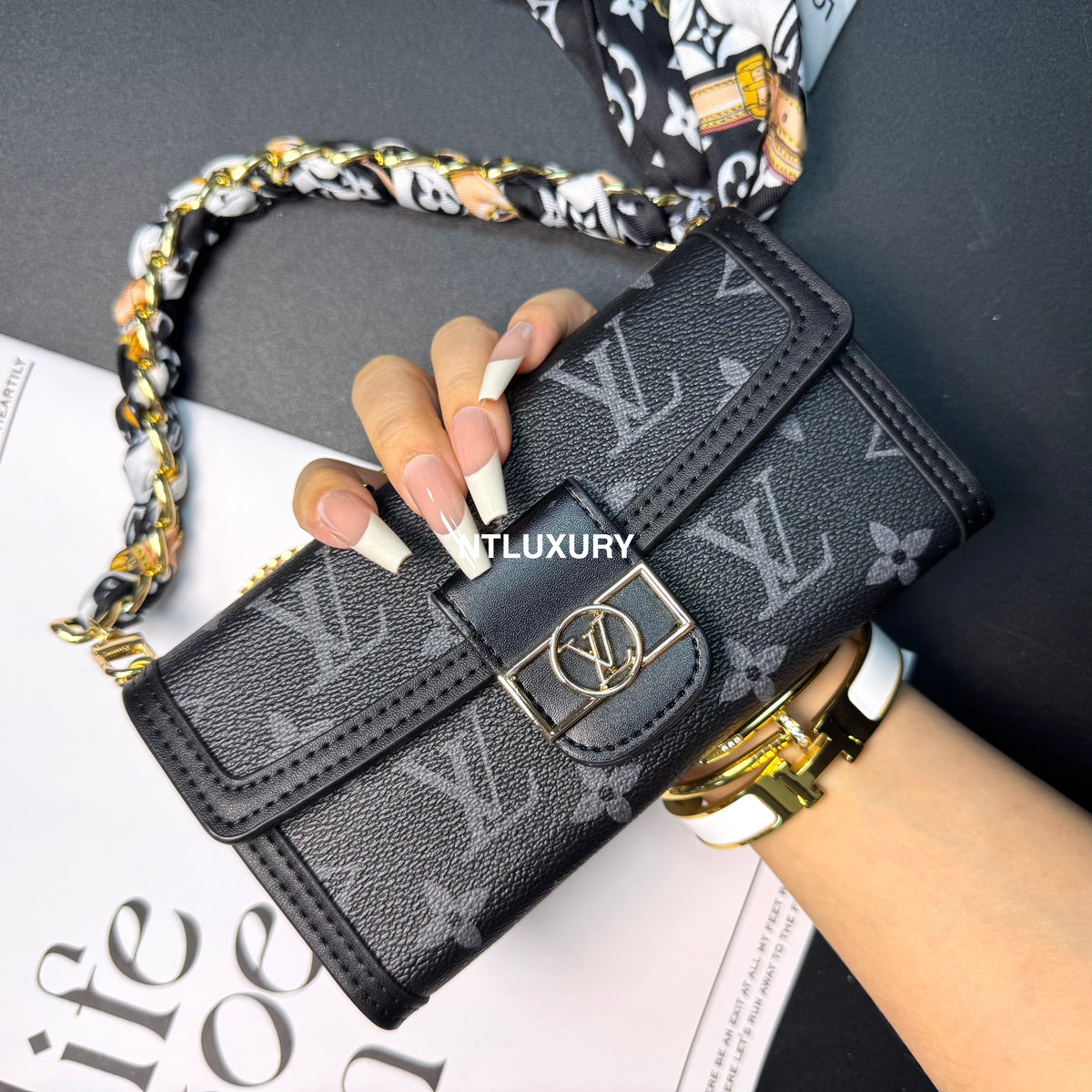 Dophine Girl Wallet Design Phone Case with Scarf Chain (12 Colors)