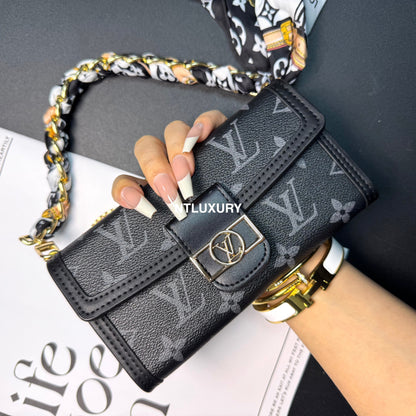 Funda para teléfono con diseño de cartera de chica Dophine y cadena de bufanda (12 colores)