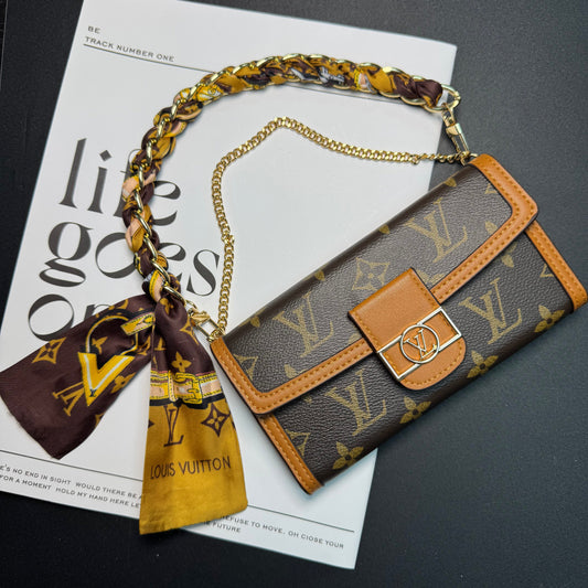 Dophine Girl Wallet Design Phone Case with Scarf Chain (12 Colors)