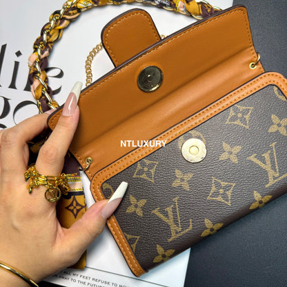 Funda para teléfono con diseño de cartera de chica Dophine y cadena de bufanda (12 colores)