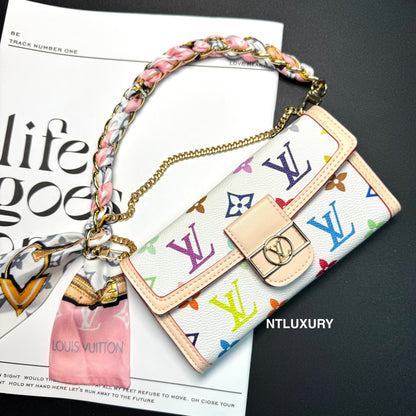 Funda para teléfono con diseño de cartera de chica Dophine y cadena de bufanda (12 colores)