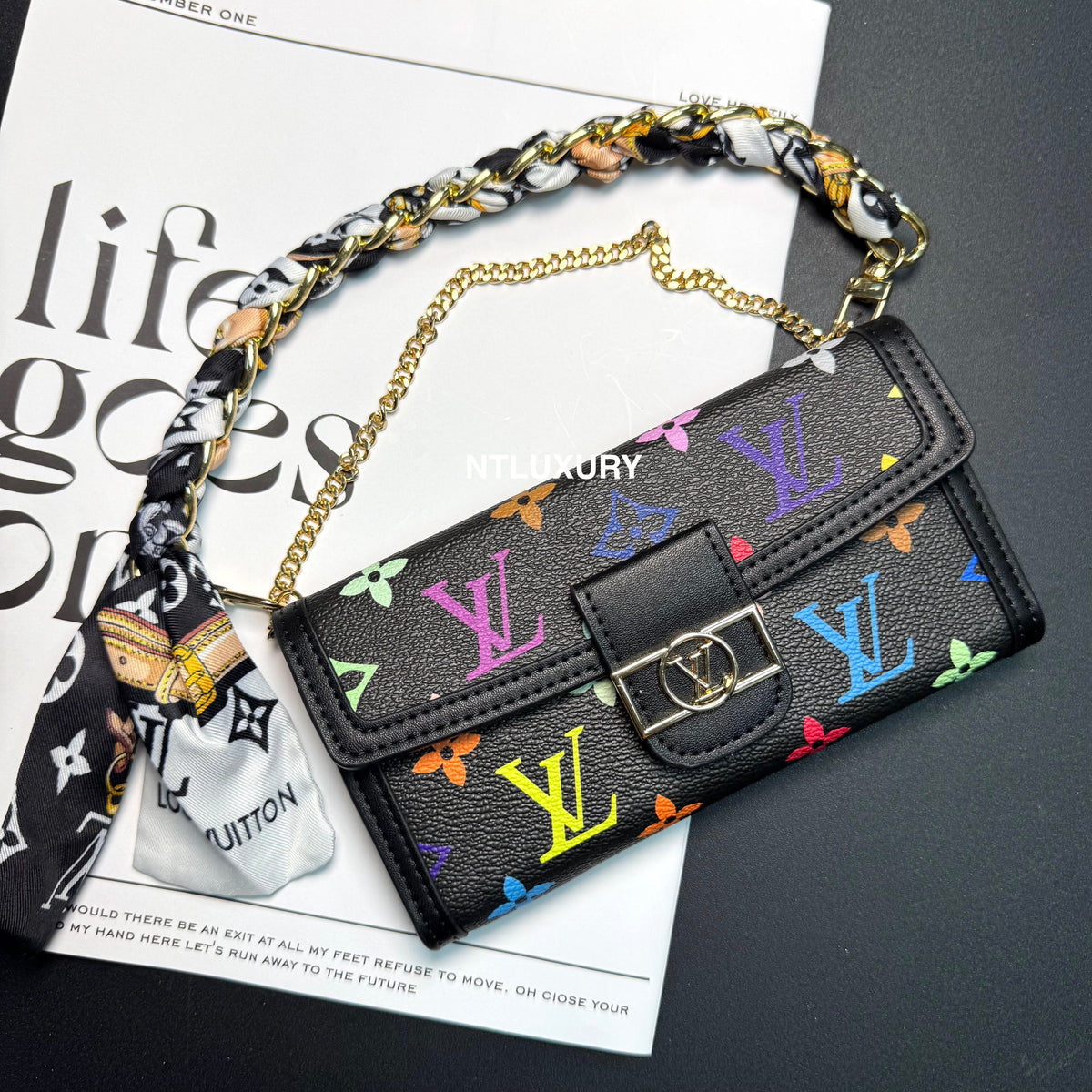 Dophine Girl Wallet Design Phone Case with Scarf Chain (12 Colors)