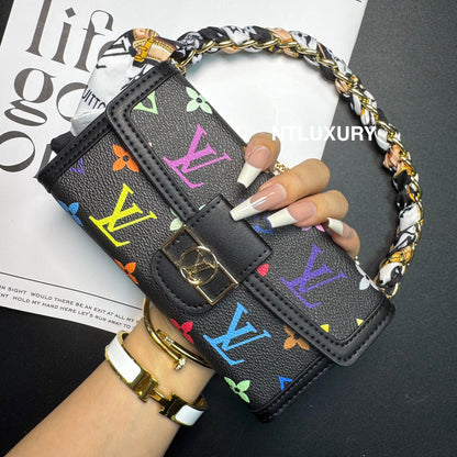 Funda para teléfono con diseño de cartera de chica Dophine y cadena de bufanda (12 colores)