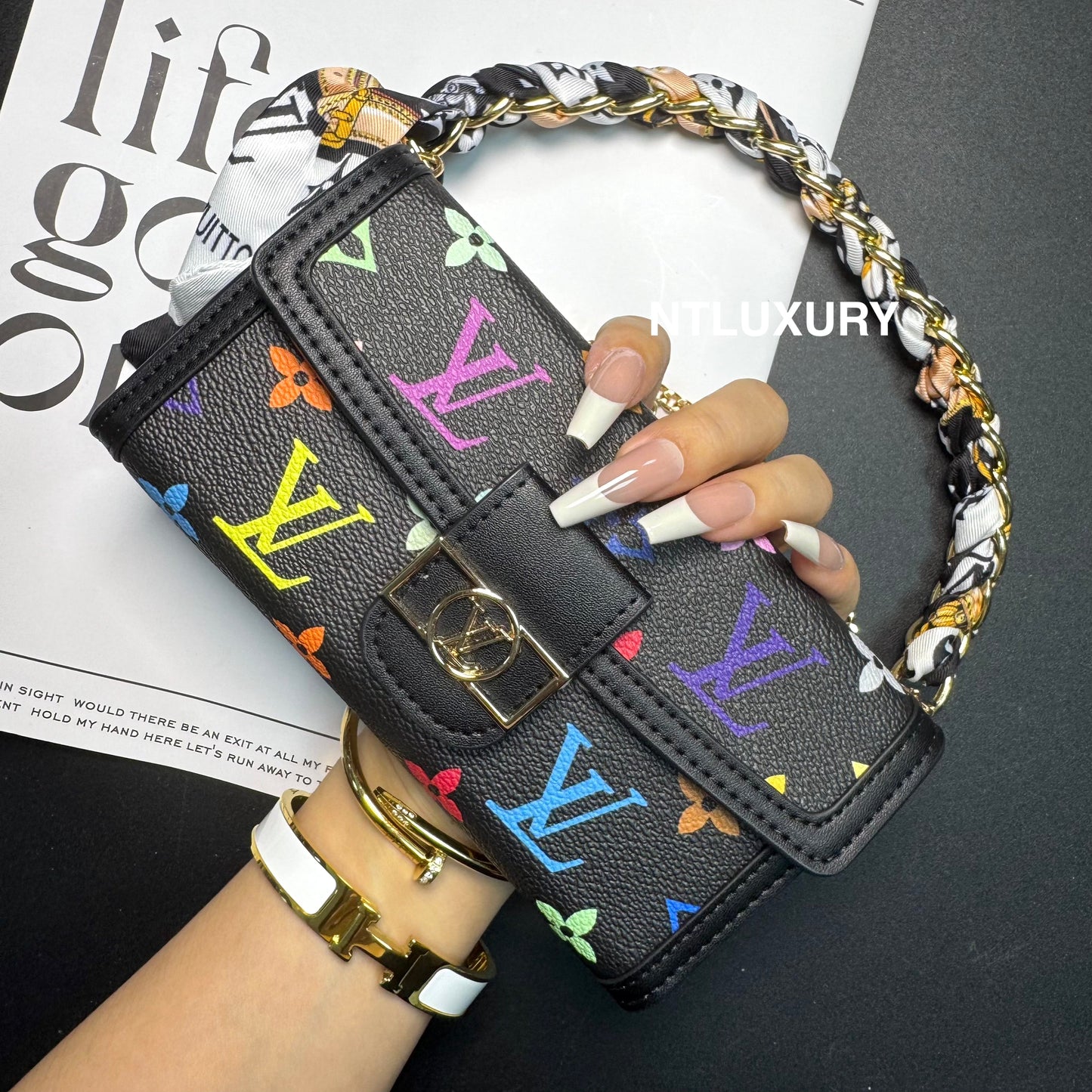 Dophine Girl Wallet Design Phone Case with Scarf Chain (12 Colors)