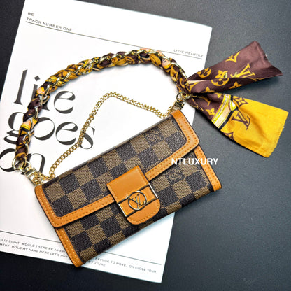 Funda para teléfono con diseño de cartera de chica Dophine y cadena de bufanda (12 colores)