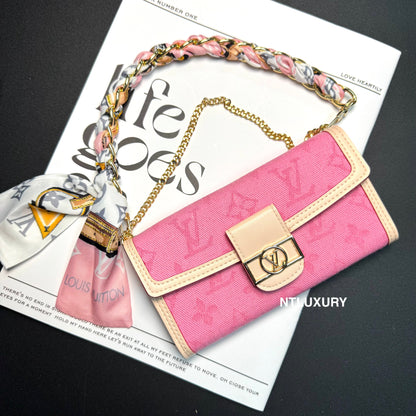 Funda para teléfono con diseño de cartera de chica Dophine y cadena de bufanda (12 colores)