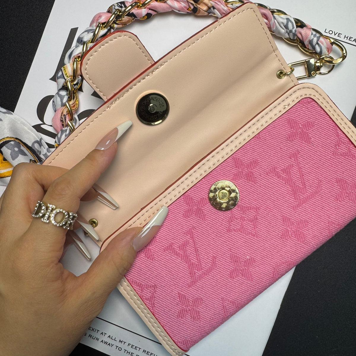 Dophine Girl Wallet Design Phone Case with Scarf Chain (12 Colors)