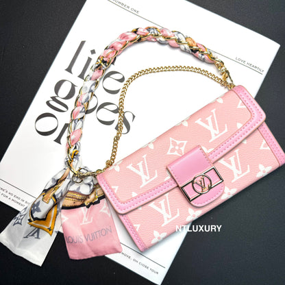 Funda para teléfono con diseño de cartera de chica Dophine y cadena de bufanda (12 colores)