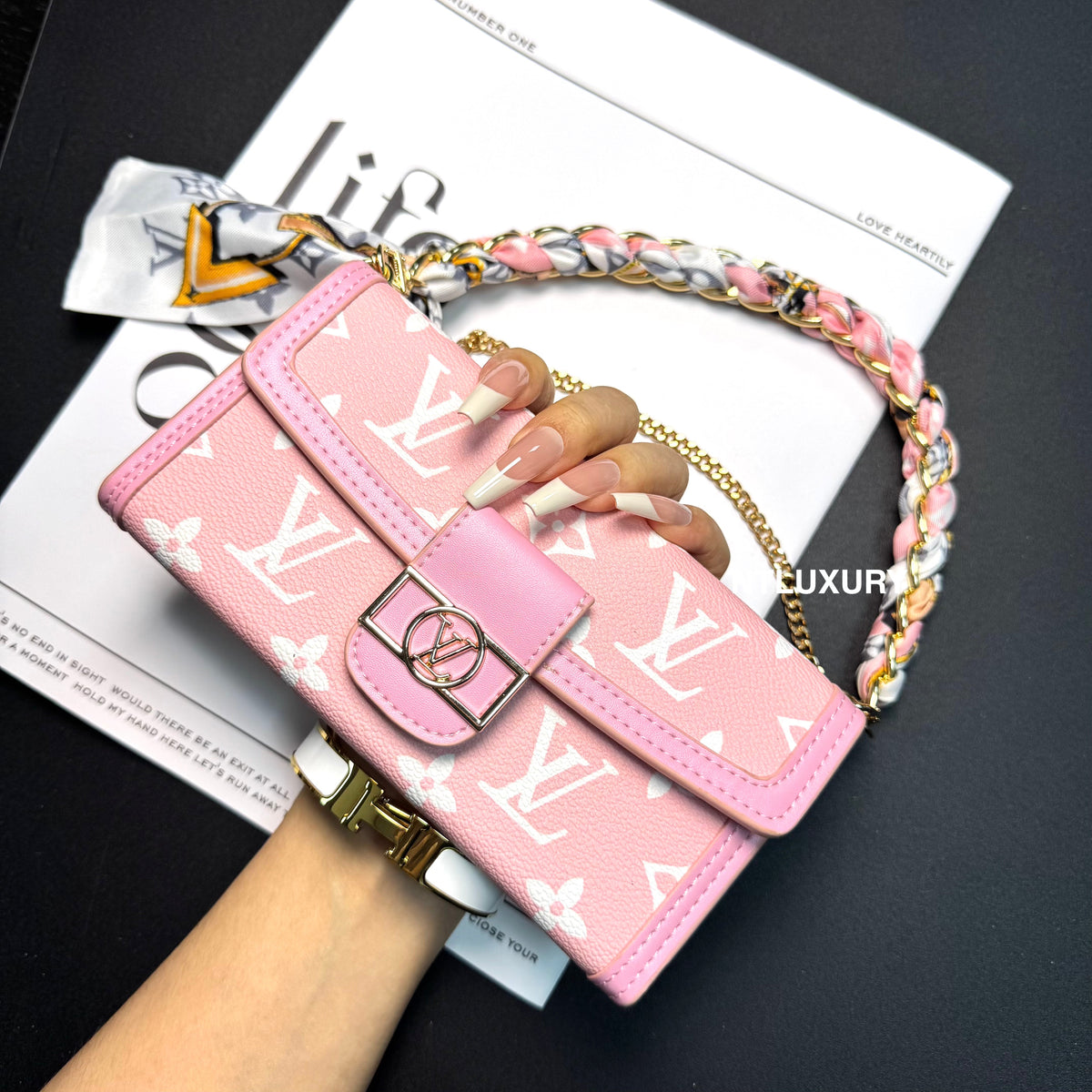Dophine Girl Wallet Design Phone Case with Scarf Chain (12 Colors)