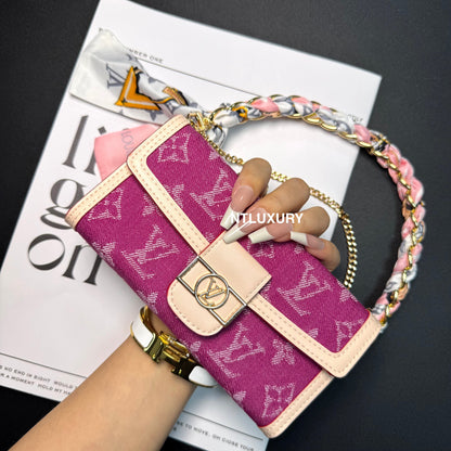Funda para teléfono con diseño de cartera de chica Dophine y cadena de bufanda (12 colores)