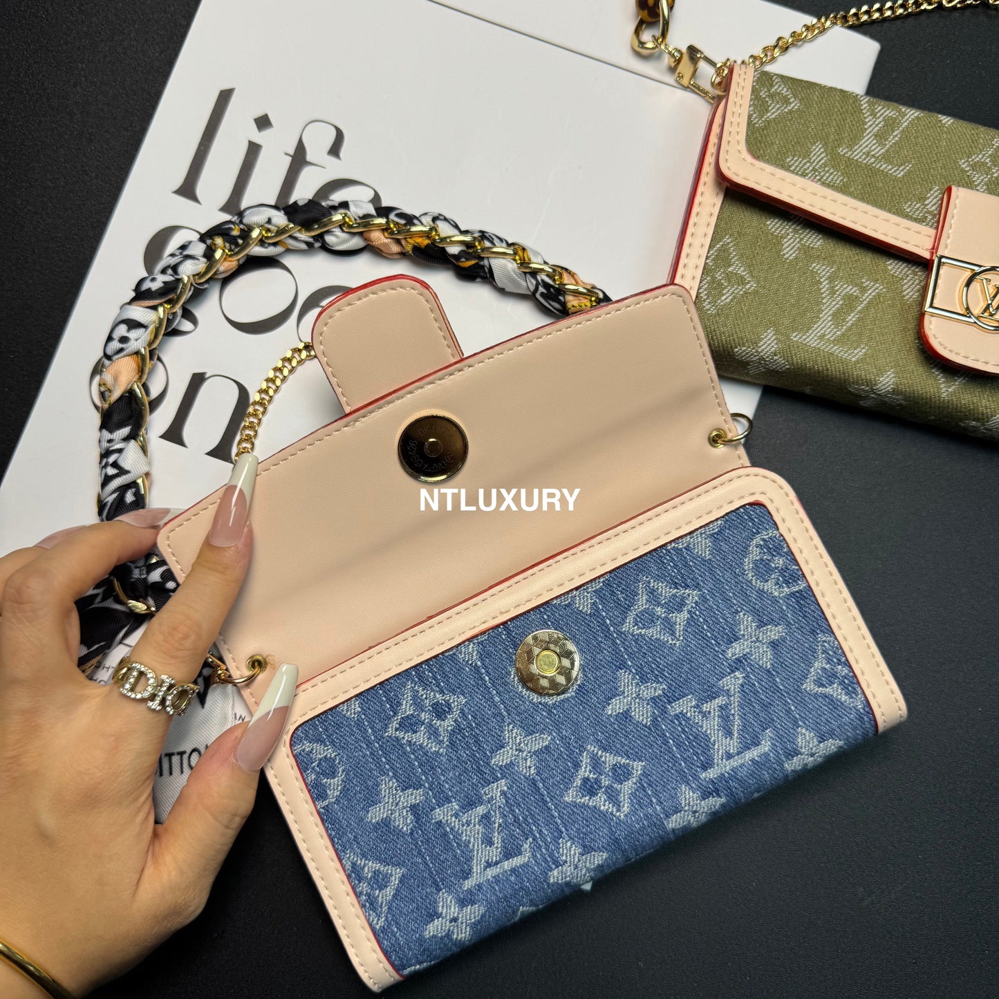 Dophine Girl Wallet Design Phone Case with Scarf Chain (12 Colors)
