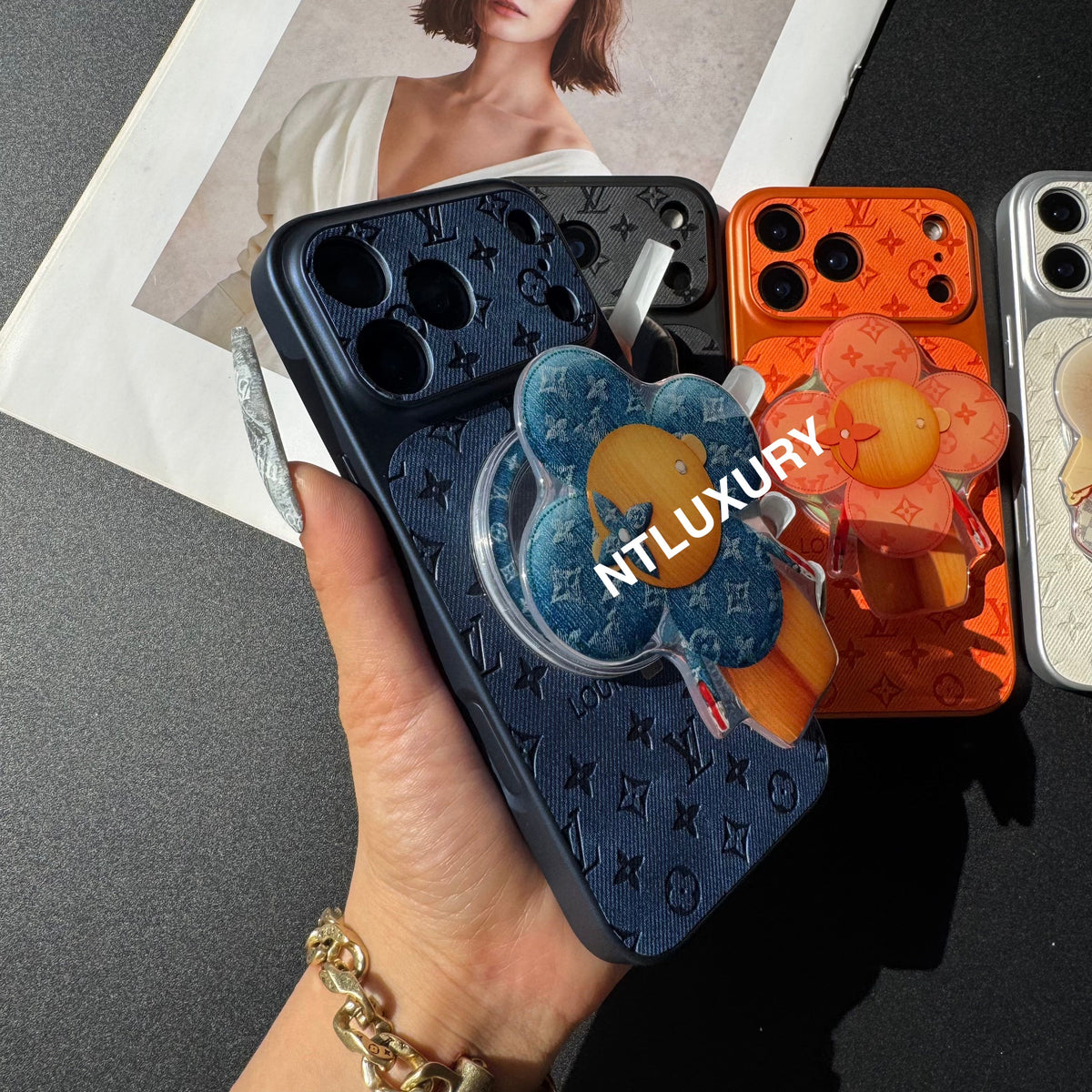 Coque de téléphone en jean Orange Juice avec support Magsafe (Poupée)