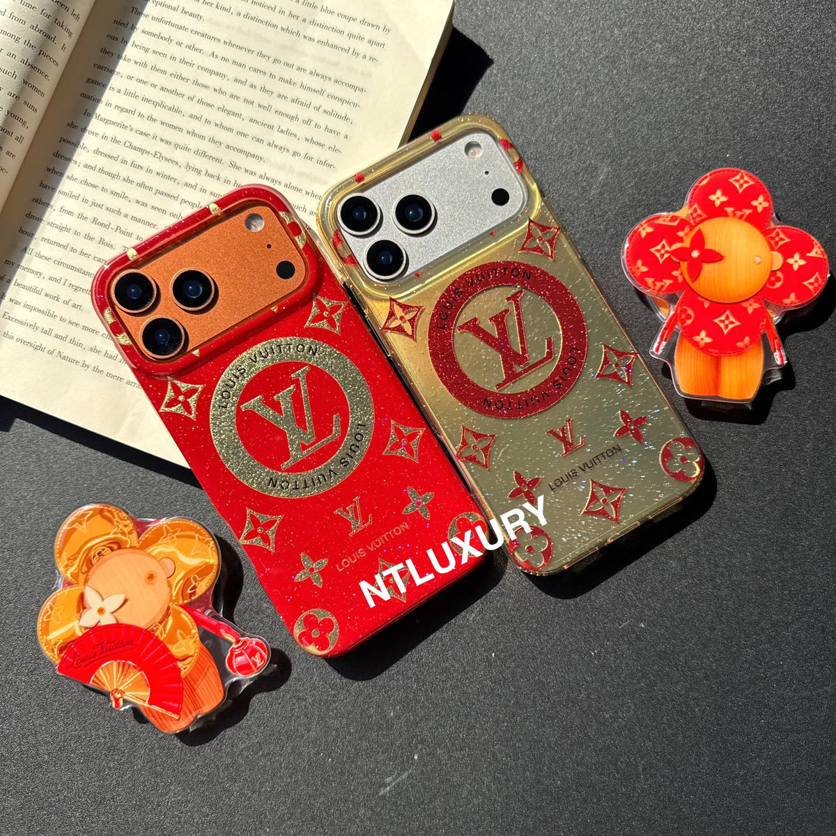Coque de téléphone Amour Pailletée Orange et Rouge avec support Magsafe