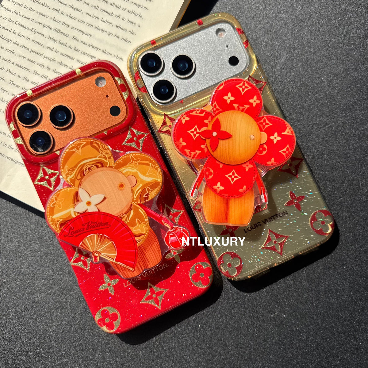 Coque de téléphone Amour Pailletée Orange et Rouge avec support Magsafe