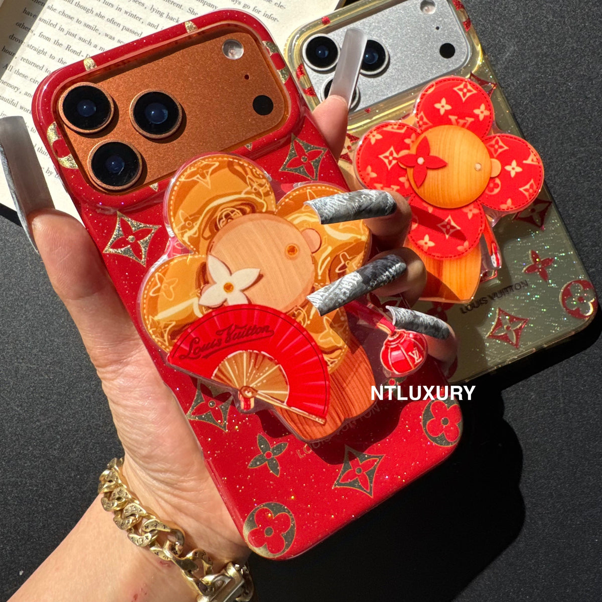 Coque de téléphone Amour Pailletée Orange et Rouge avec support Magsafe