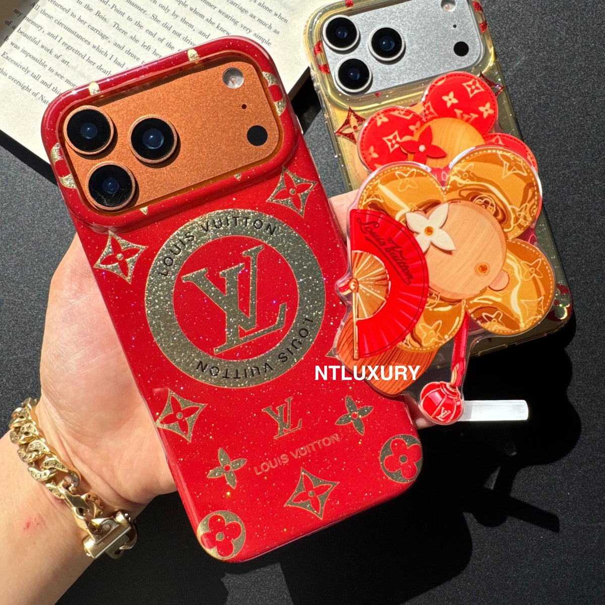Coque de téléphone Amour Pailletée Orange et Rouge avec support Magsafe