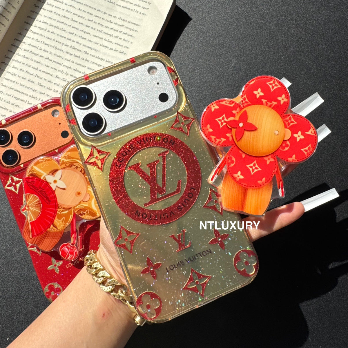 Coque de téléphone Amour Pailletée Orange et Rouge avec support Magsafe