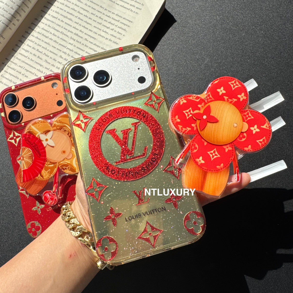 Coque de téléphone Amour Pailletée Orange et Rouge avec support Magsafe