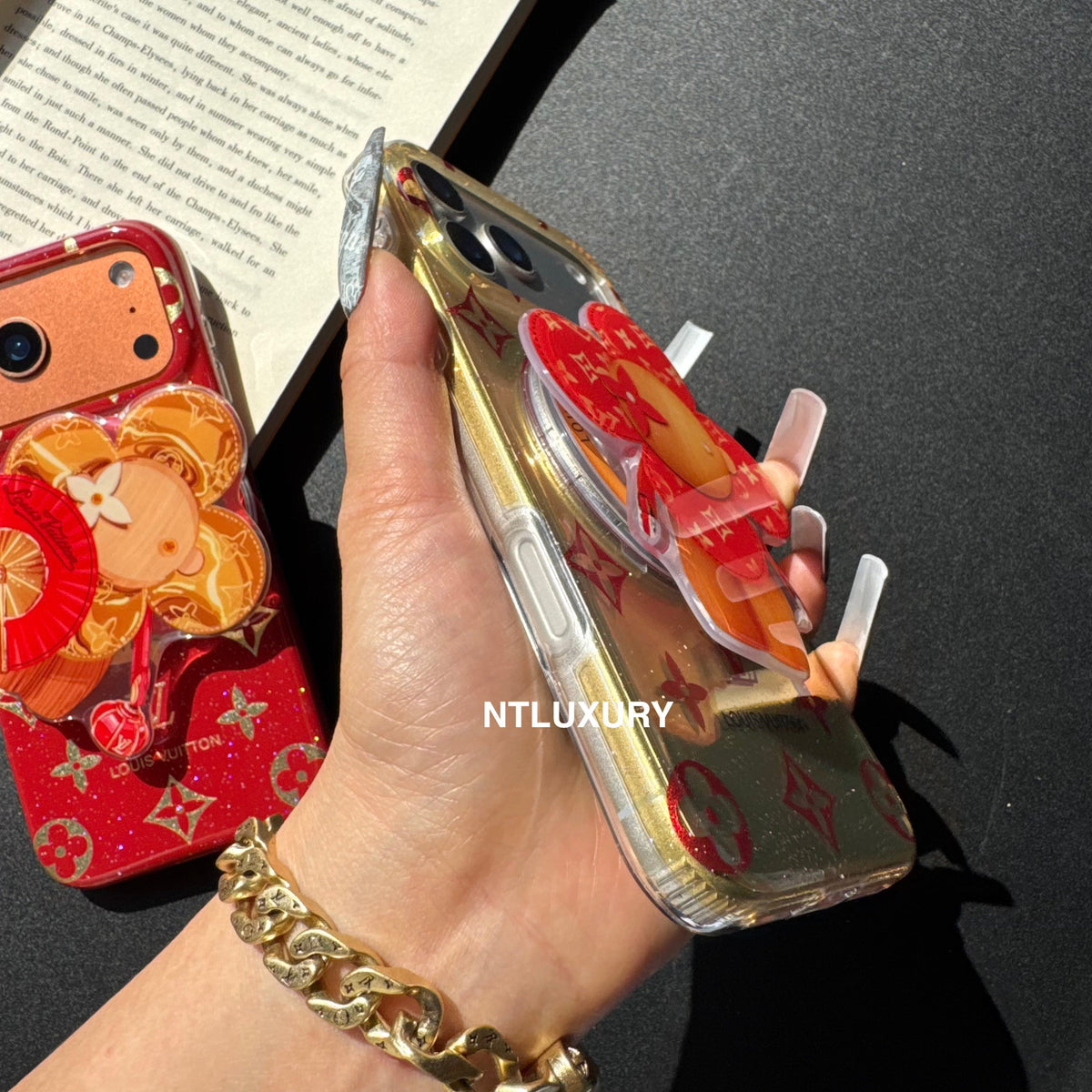 Coque de téléphone Amour Pailletée Orange et Rouge avec support Magsafe