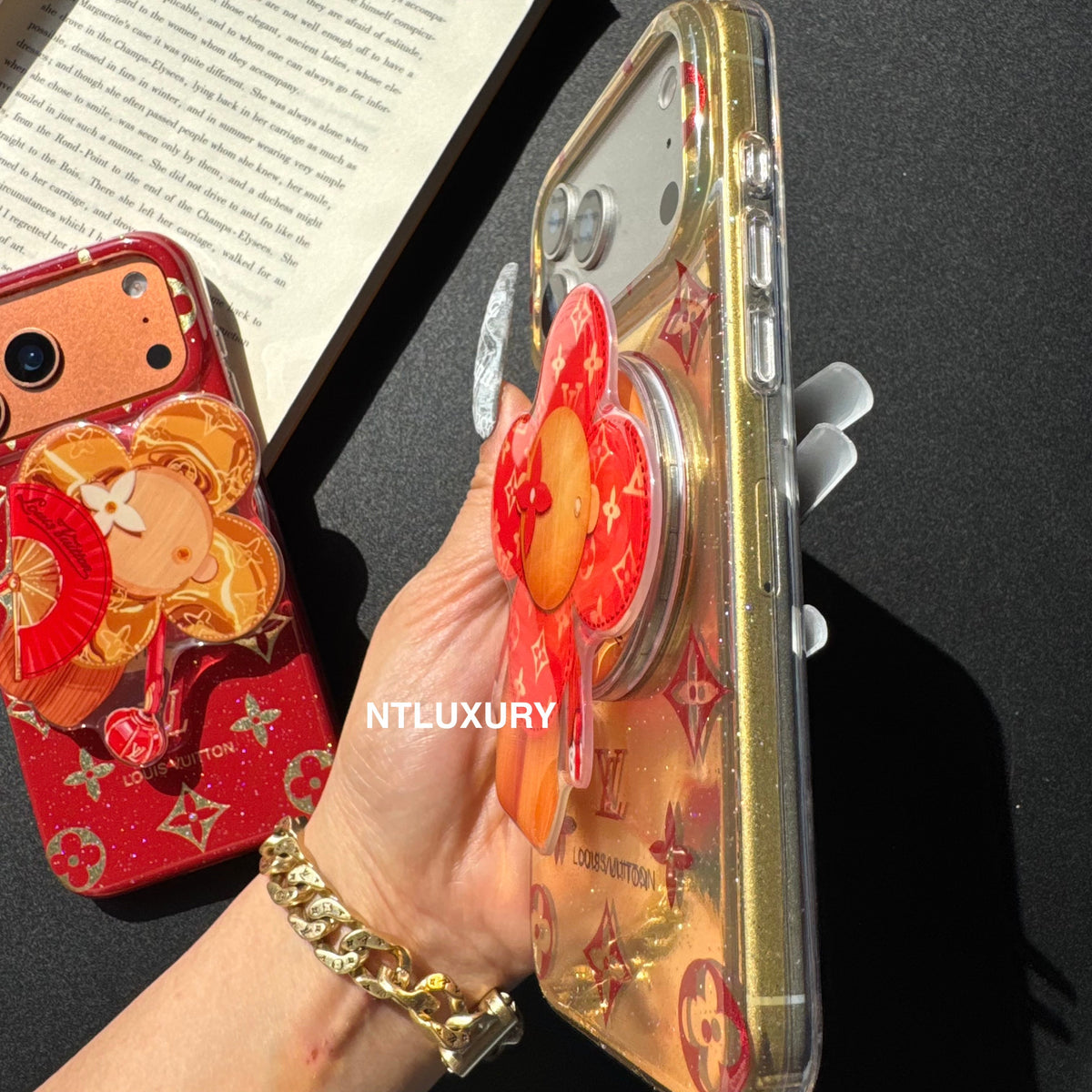 Coque de téléphone Amour Pailletée Orange et Rouge avec support Magsafe