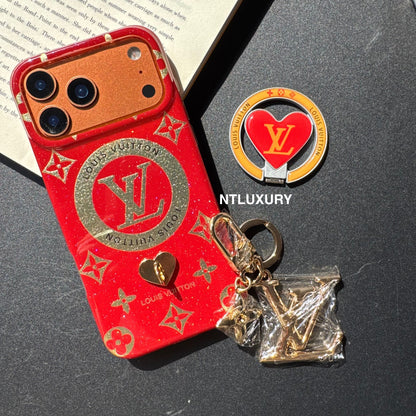 Coque de téléphone Amour à paillettes orange et rouge avec support Magsafe et pendentif (Lot de 3)