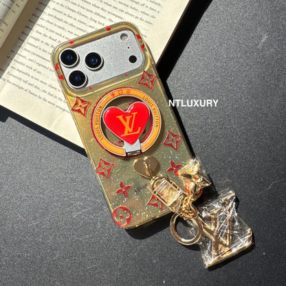 Coque de téléphone Amour à paillettes orange et rouge avec support Magsafe et pendentif (Lot de 3)