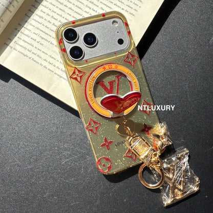 Coque de téléphone Amour à paillettes orange et rouge avec support Magsafe et pendentif (Lot de 3)