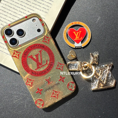 Coque de téléphone Amour à paillettes orange et rouge avec support Magsafe et pendentif (Lot de 3)
