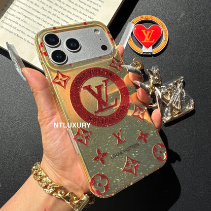 Coque de téléphone Amour à paillettes orange et rouge avec support Magsafe et pendentif (Lot de 3)
