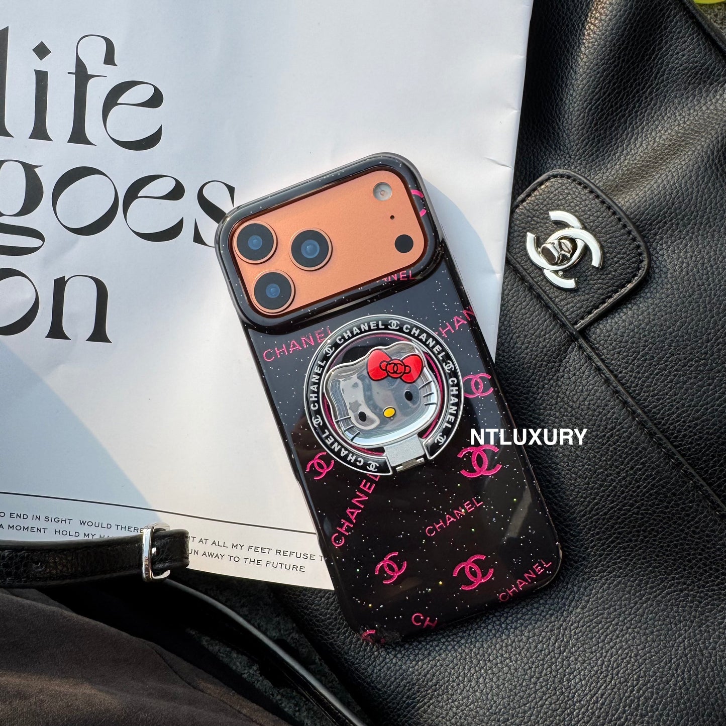 Black Pink CC Magsafe Phone Case with Cat Holder