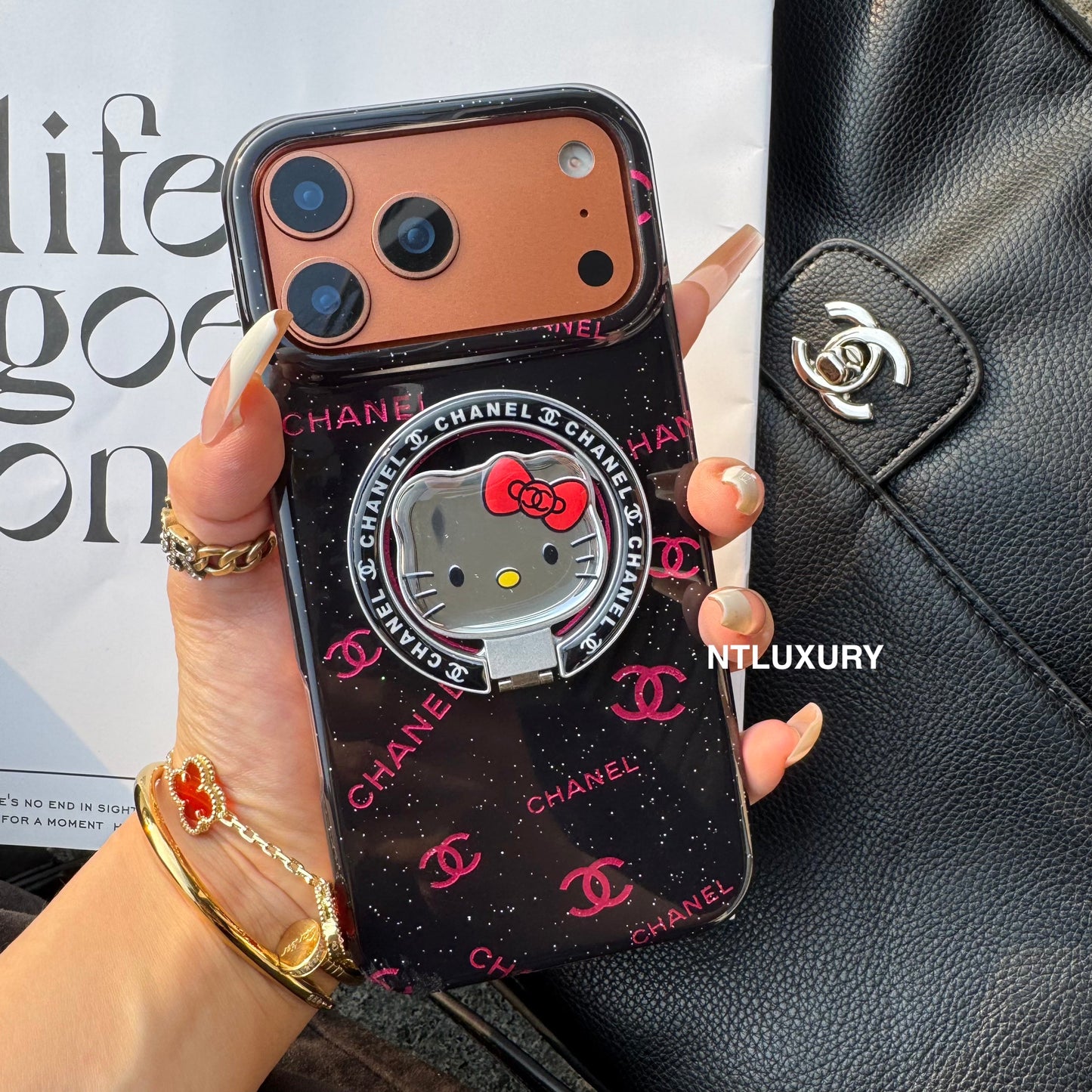 Black Pink CC Magsafe Phone Case with Cat Holder