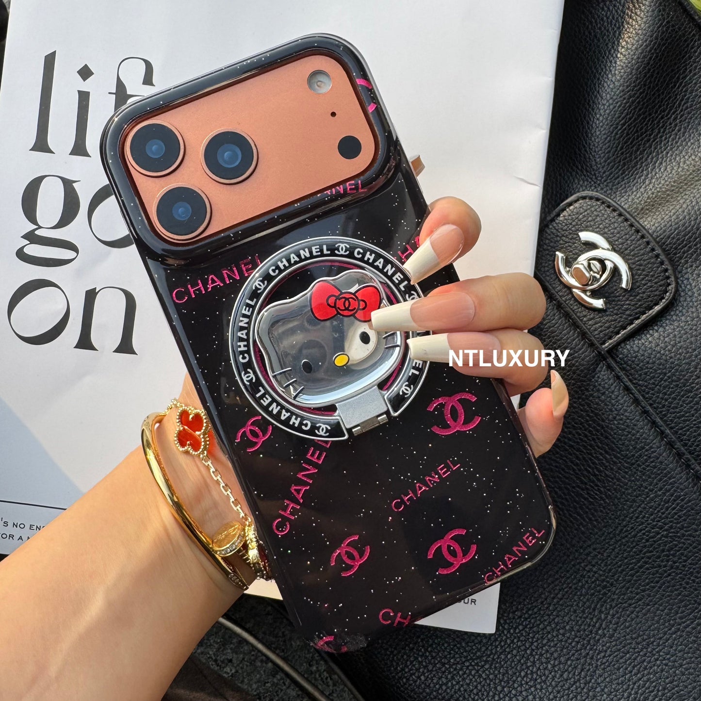 Black Pink CC Magsafe Phone Case with Cat Holder
