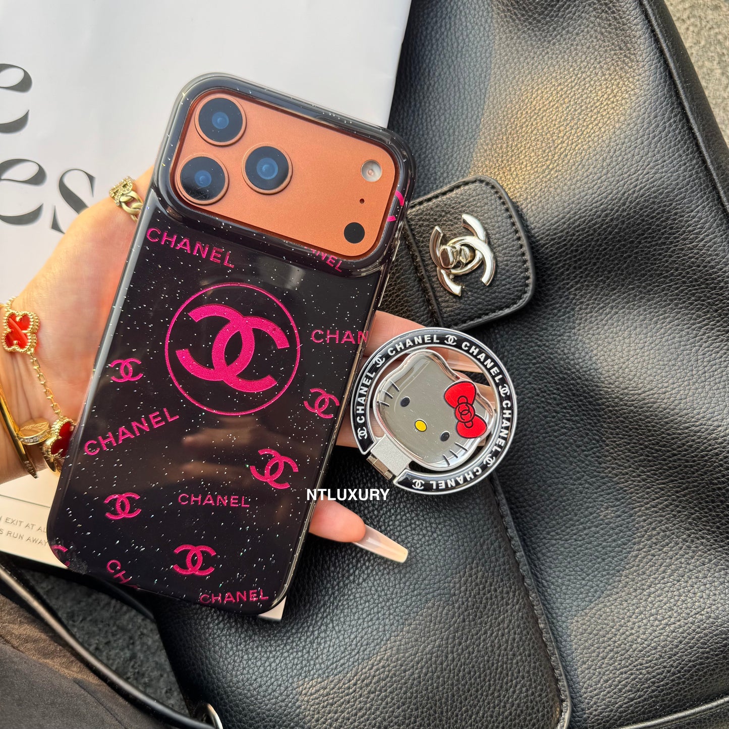 Black Pink CC Magsafe Phone Case with Cat Holder