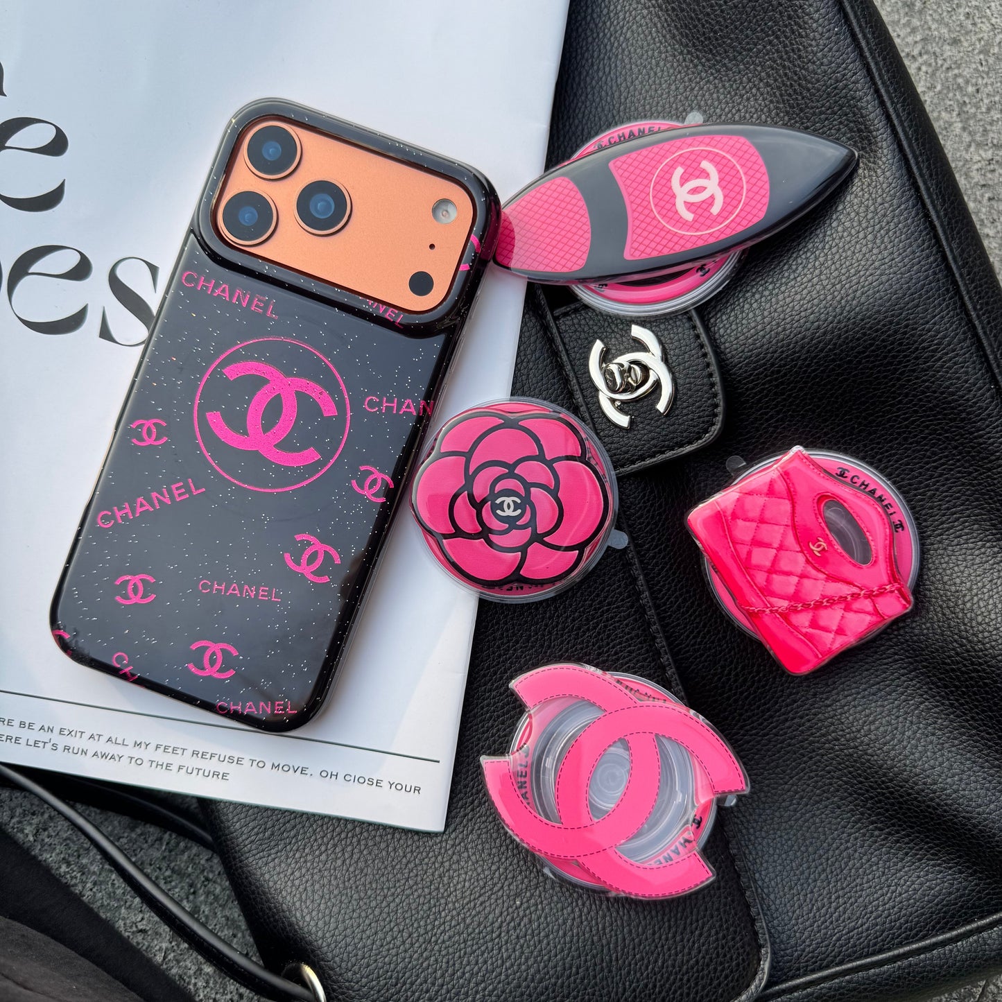 Black Pink CC Magsafe Phone Case with Cute Holder