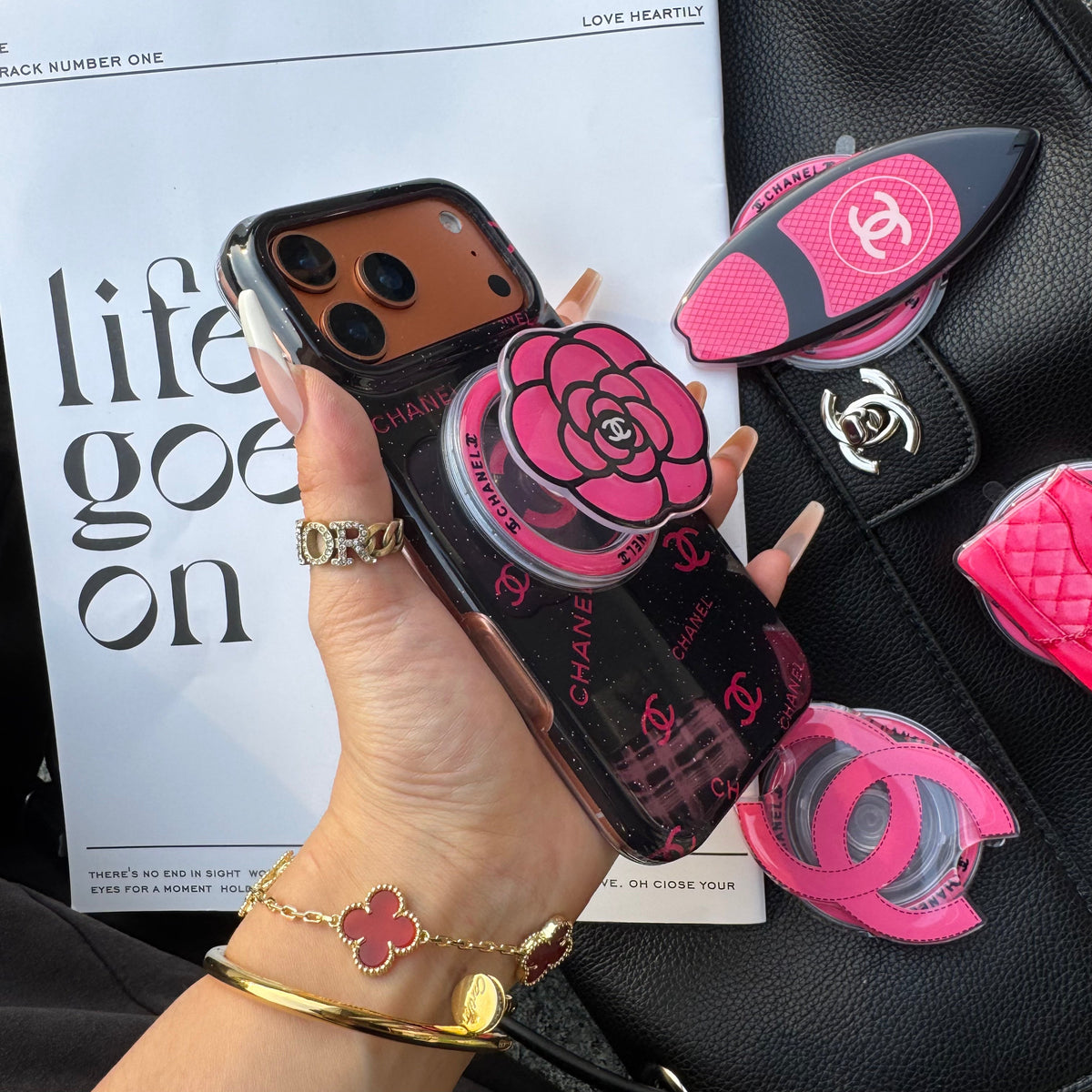 Black Pink CC Magsafe Phone Case with Cute Holder