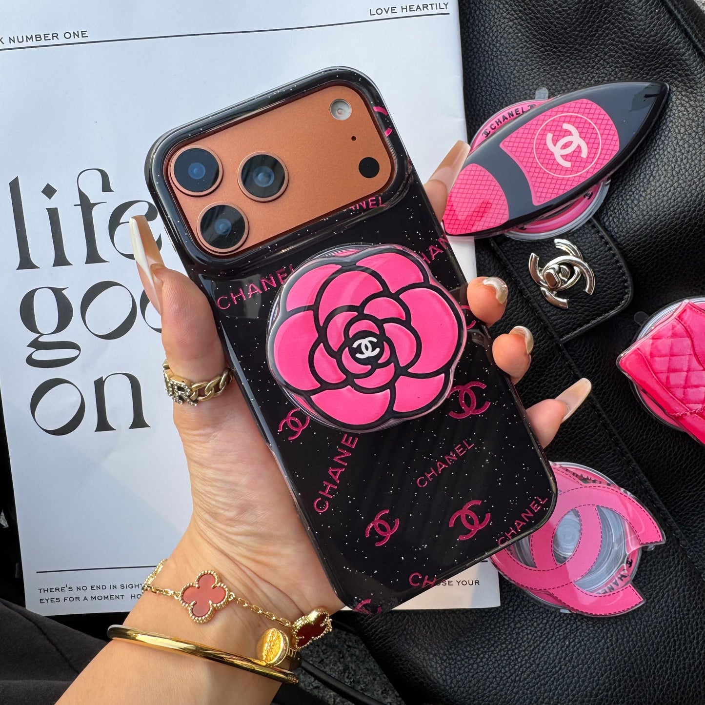 Black Pink CC Magsafe Phone Case with Cute Holder