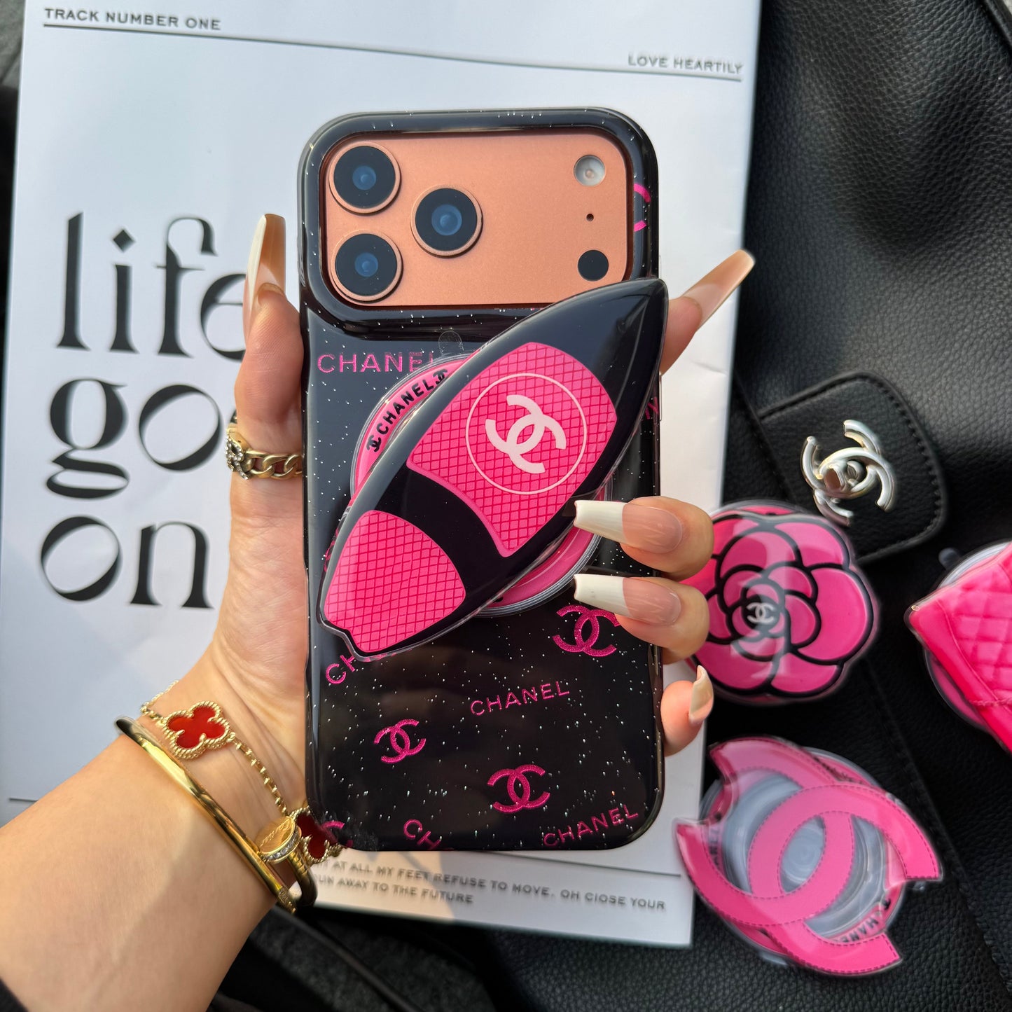 Black Pink CC Magsafe Phone Case with Cute Holder