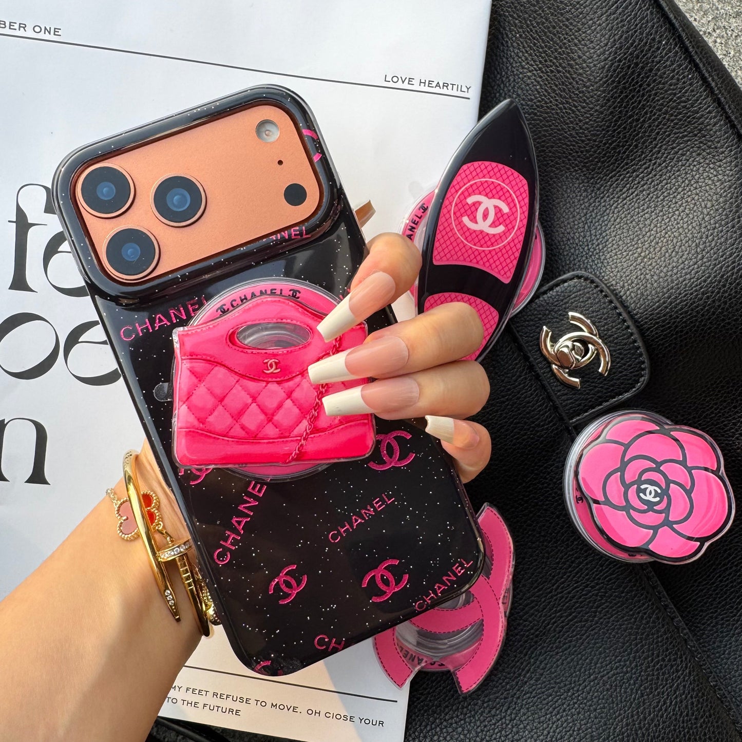 Black Pink CC Magsafe Phone Case with Cute Holder