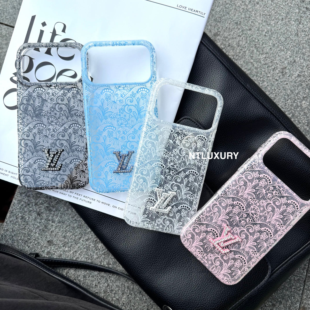 Colorful Transparent Lace Love Phone Case