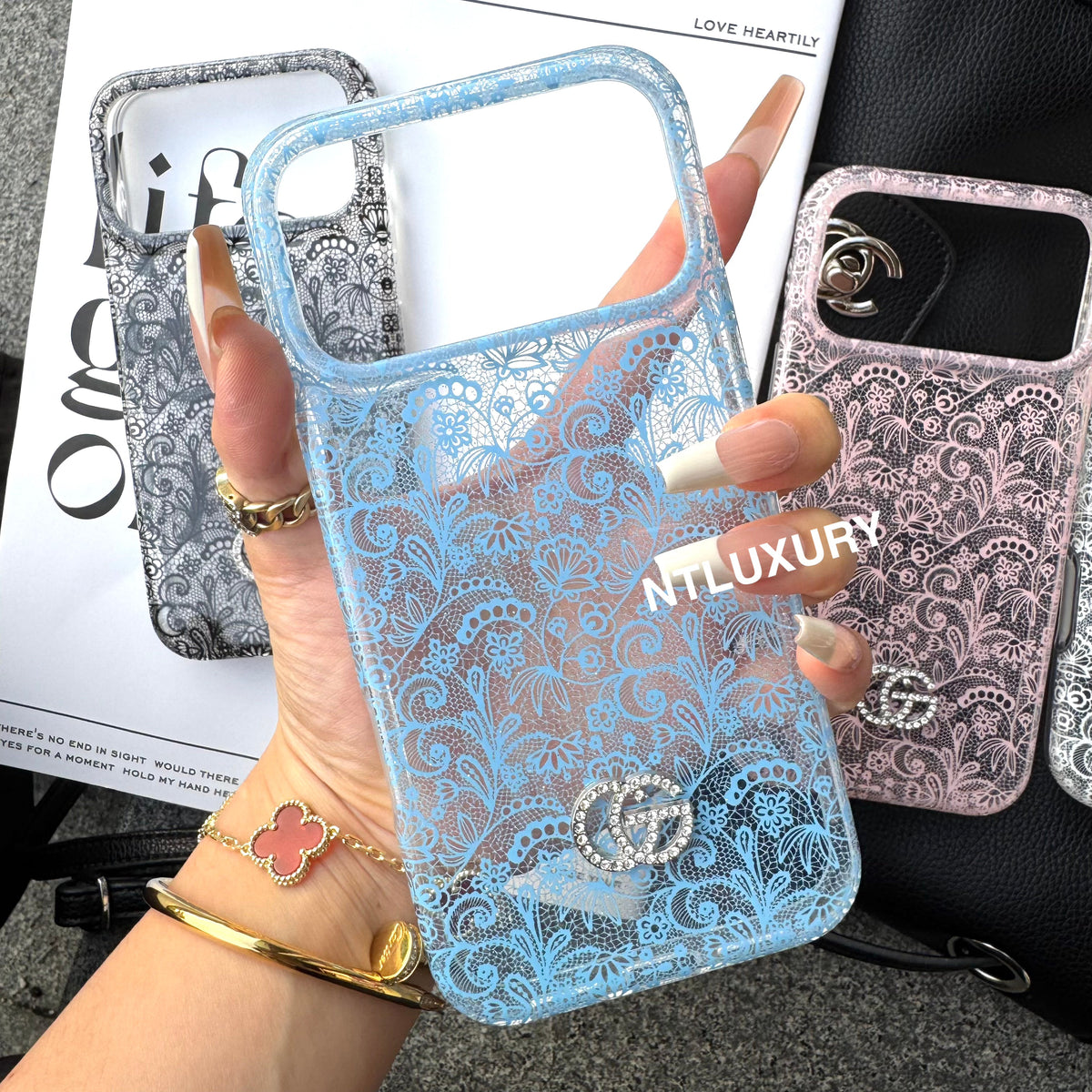 Colorful Transparent Lace GG Phone Case