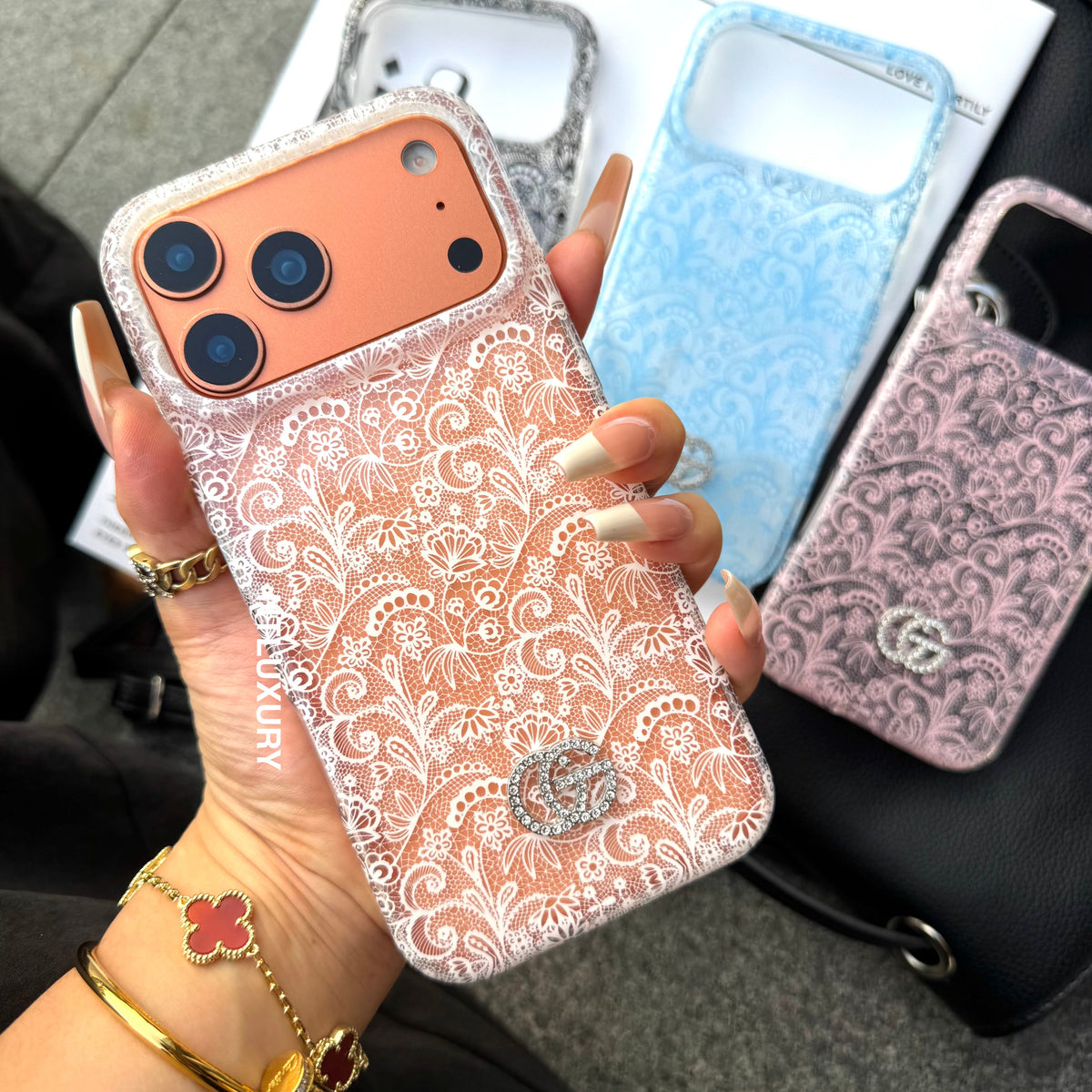 Colorful Transparent Lace GG Phone Case
