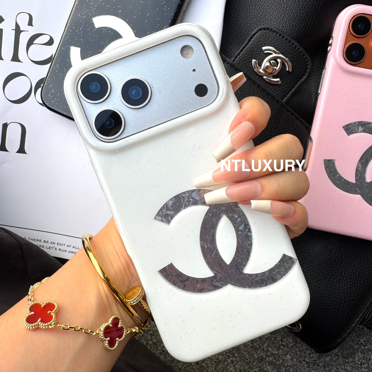 Asymmetric Design Glitter CC Phone Case