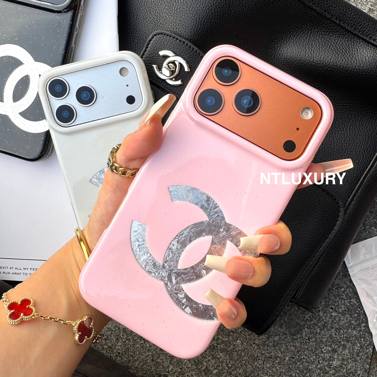 Asymmetric Design Glitter CC Phone Case