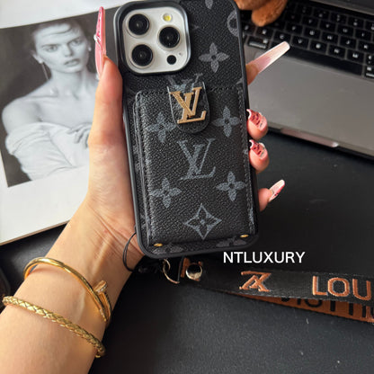 Traditional Love Phone Case with Card Purse & Stripe
