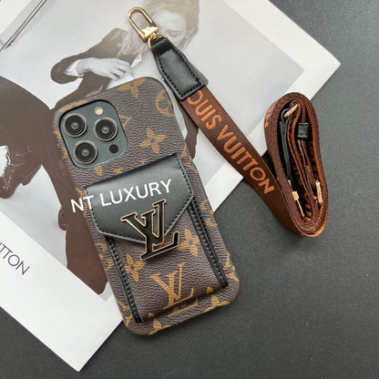 Coque Samsung Motif Floral Rétro avec Cordon et Porte-cartes