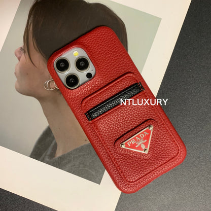 Litchi Pattern Phone Case with Pocket for iPhone