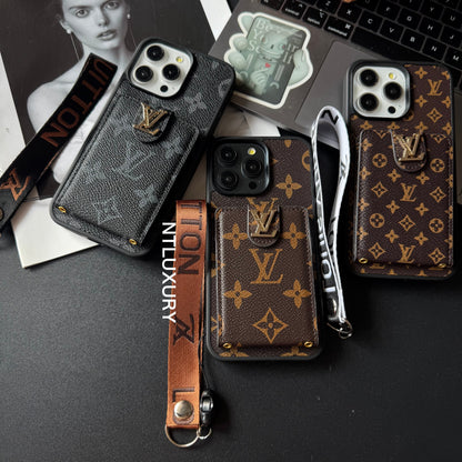 Traditional Love Phone Case with Card Purse & Stripe