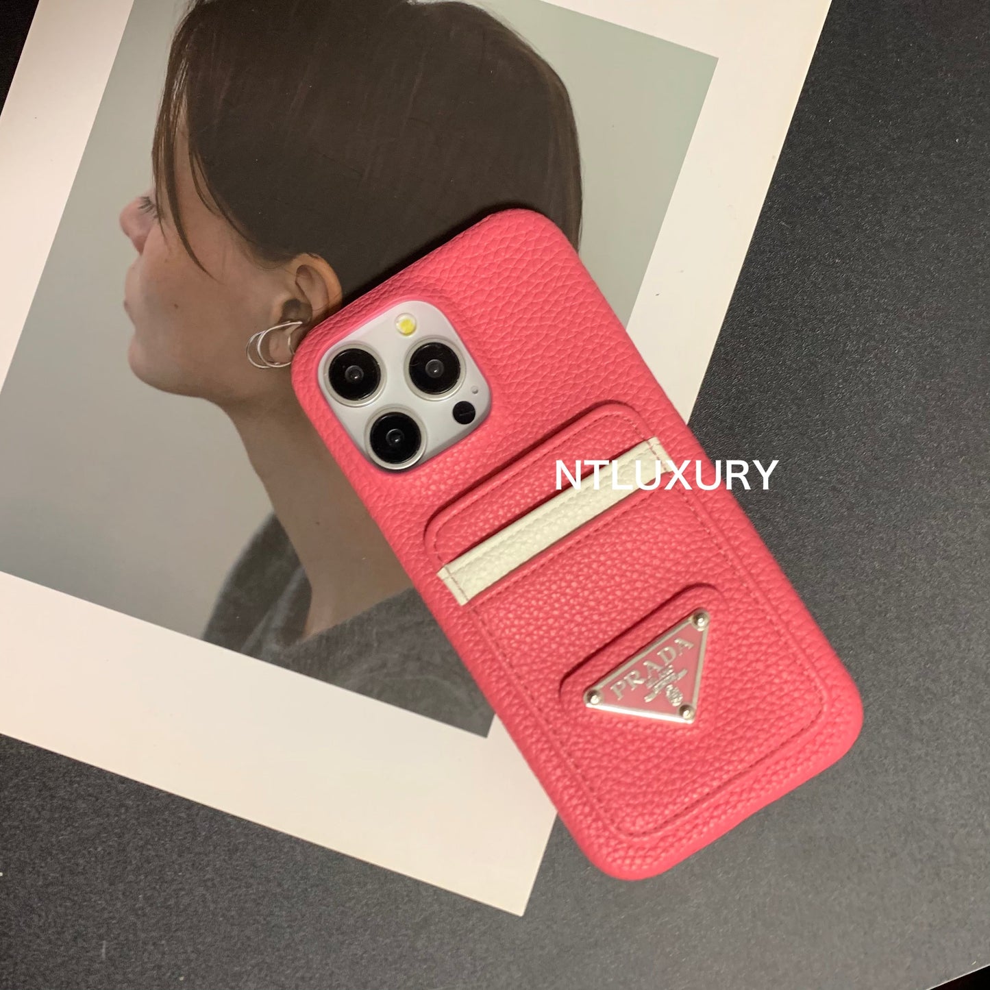 Étui de téléphone à motif litchi avec poche pour iPhone